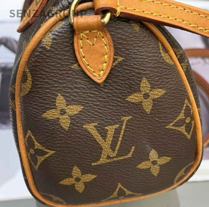 Louis Vuitton Speedy Nano Monogram Top Handle Bag Brown Gold Women Classic