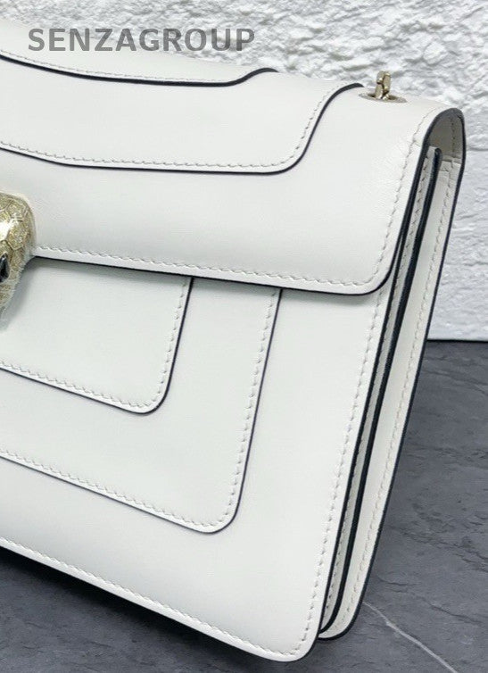 BVLGARI Serpenti Forever Chain Shoulder Bag Crossbody White Gold Women Classic