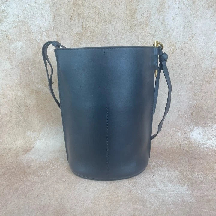 Loewe Black Leather Cutout Gate Bucket Crossbody Bag For Women