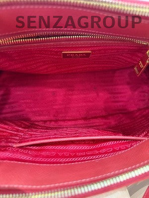 Prada Saffiano Lux Small Double Bag Red Gold Hardware Classic Women's