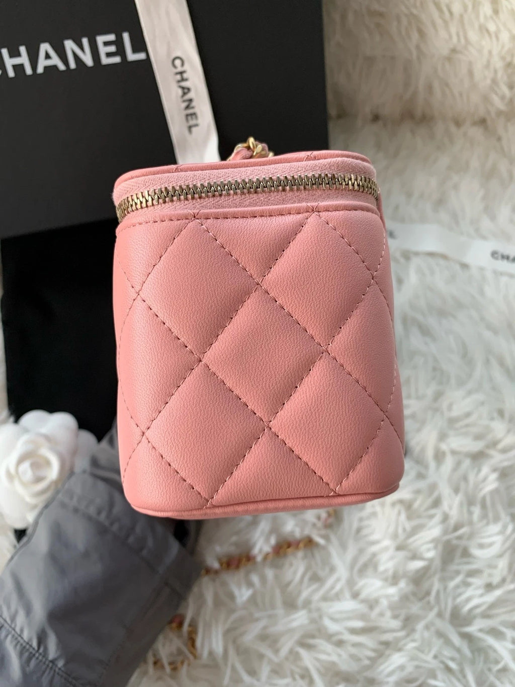 CHANEL Coral Pink Lambskin Gold Ball Long Box Shoulder Crossbody Women