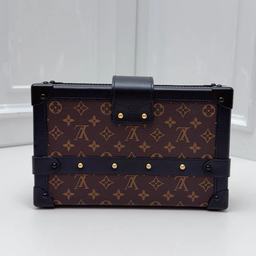 Louis Vuitton Petite Malle Monogram Canvas Crossbody Bag Brown Women Classic