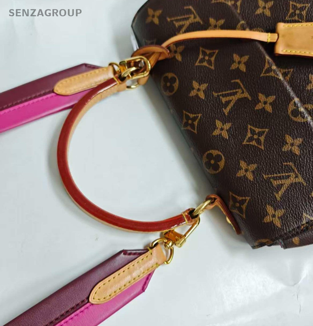 Louis Vuitton Cluny BB Monogram Top Handle Bag Crossbody Brown Gold Women