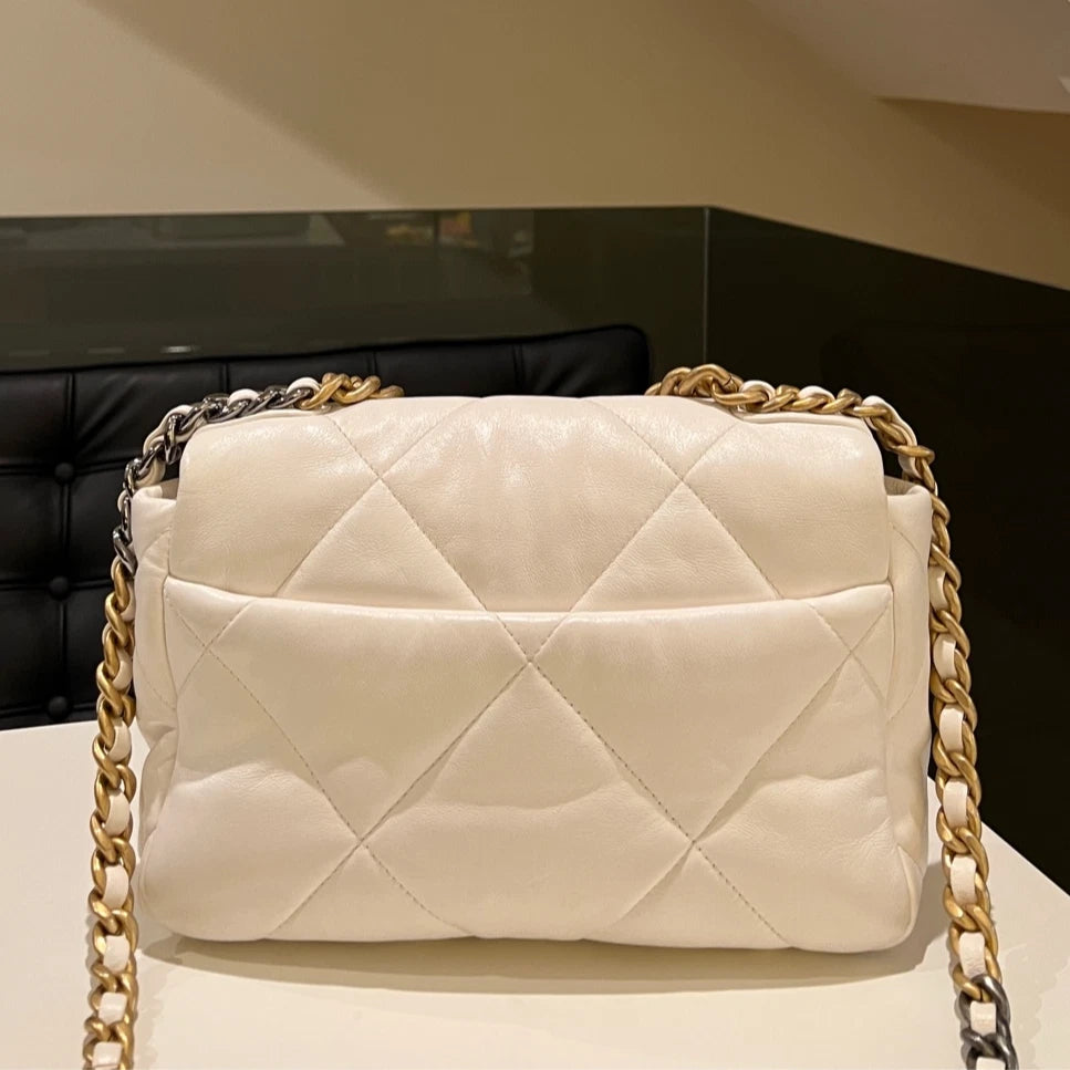 CHANEL 19 Flap Bag PM White Chain Shoulder Crossbody Bag Women Classic