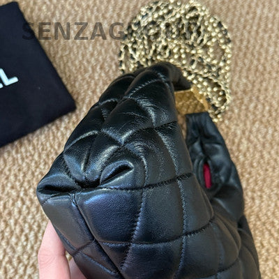 Chanel Quilted Black Gold Fringe Chain Hobo Shoulder Crossbody Bag