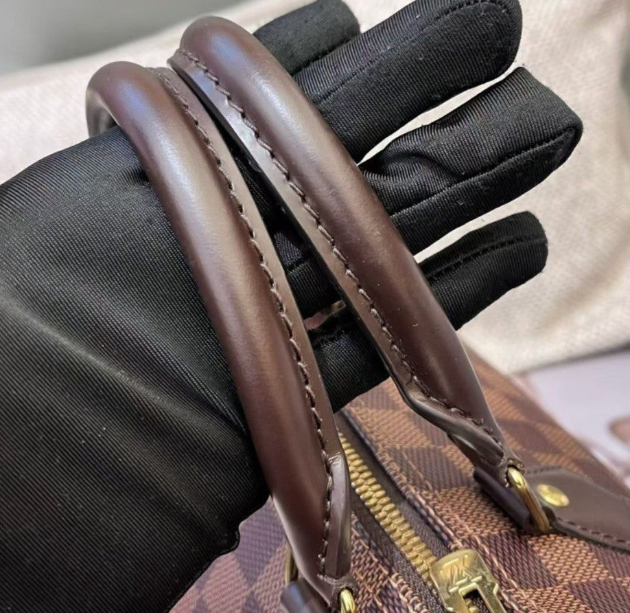 Louis Vuitton Speedy25 Damier Ebene Top Handle Bag Crossbody Brown Gold Women