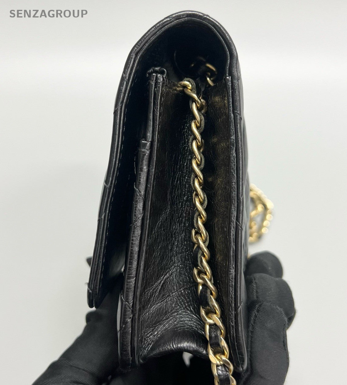 Chanel 2.55 WOC Chain Shoulder Bag Crossbody Black Gold Diamond Women Classic