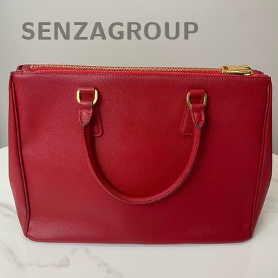 PRADA Saffiano Lux Tote Bag Red Gold Hardware Women's Handbag Shoulder Bag