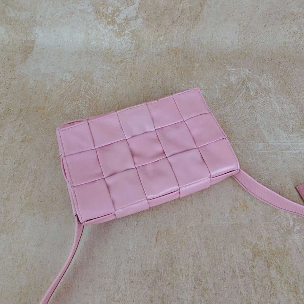 Bottega Veneta Pink Woven Leather Shoulder Crossbody Bag For Women