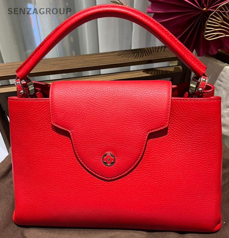 Louis Vuitton Capucines Top Handle Bag Red Silver Used Women Classic Designer