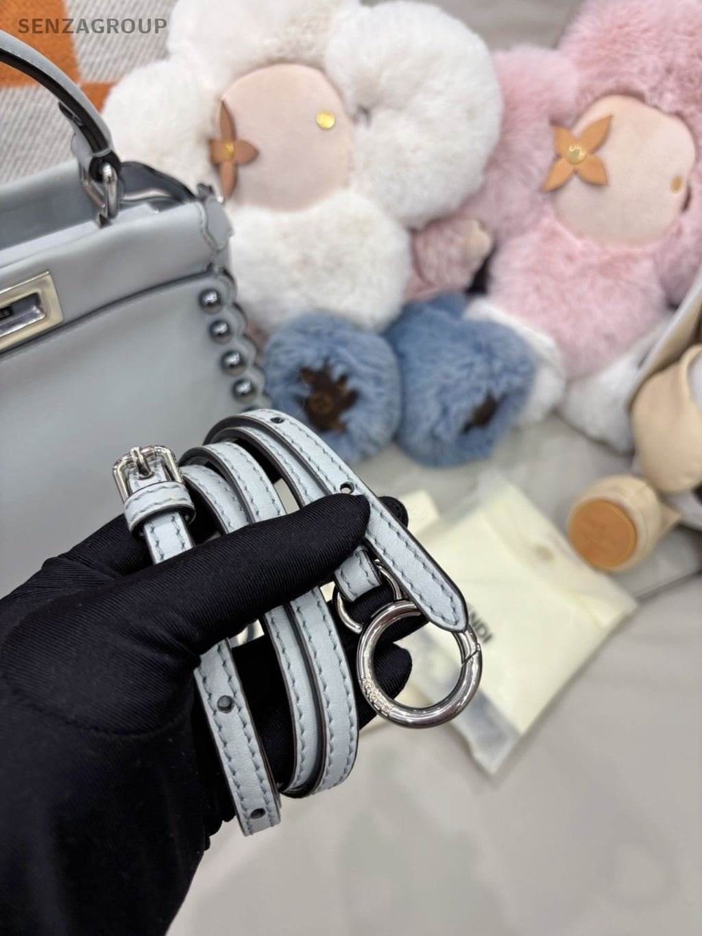 FENDI Peekaboo PM Top Handle 2way Shoulder Handbag Light gray Women Classic