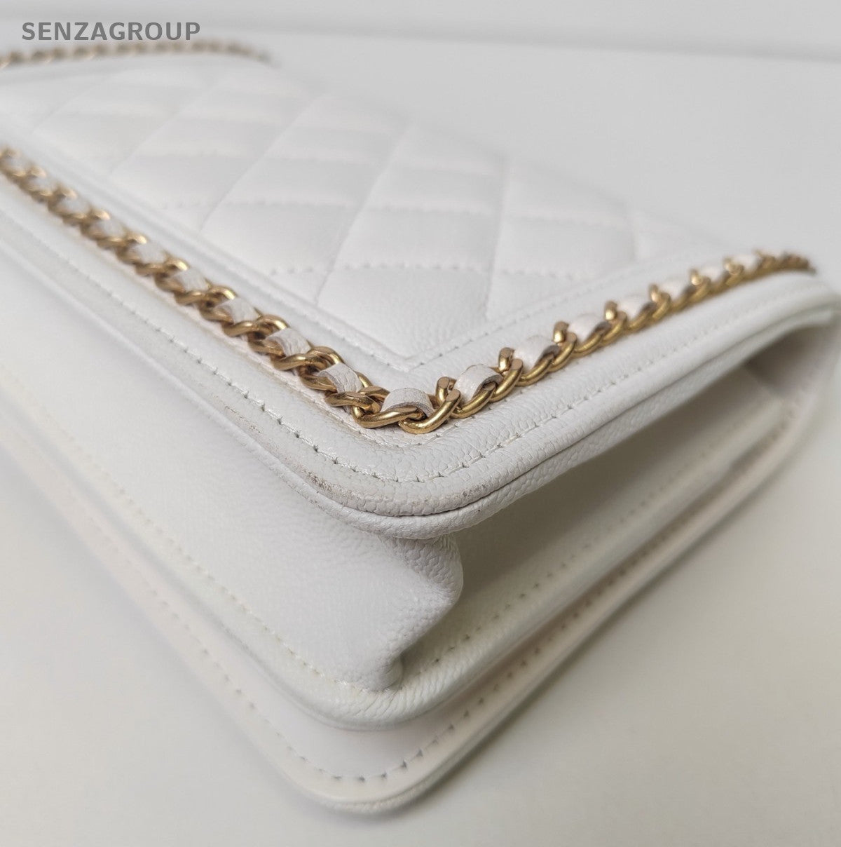Chanel Leboy WOC Chain Shoulder Bag Crossbody White Gold Diamond Women Classic