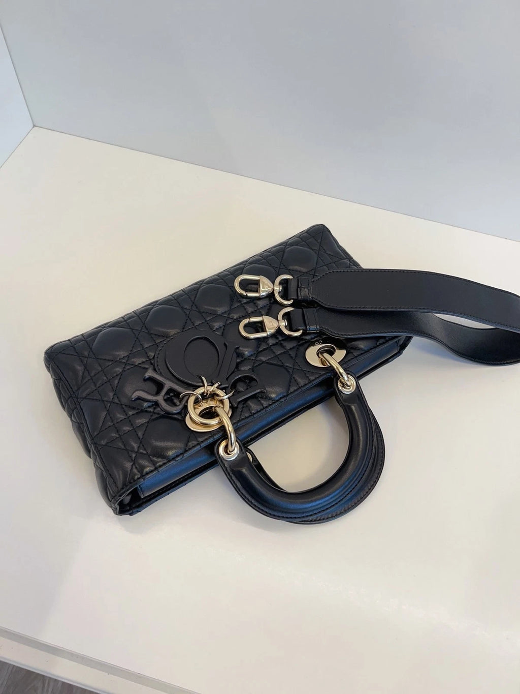 Dior Lady Dior Black Crossbody Handbag Excellent