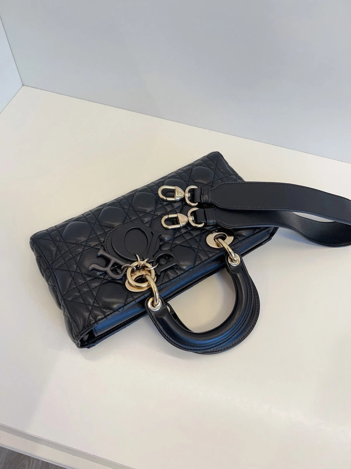 Dior Lady Dior Black Crossbody Handbag Excellent