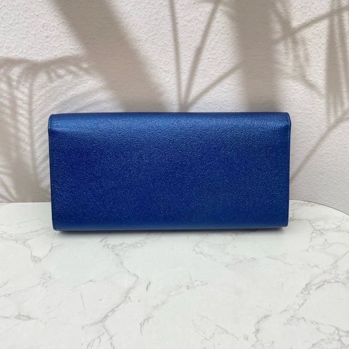 Saint Laurent Kate Blue Leather Long Clutch Evening Bag For Women