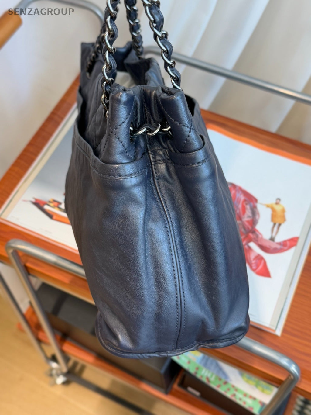 CHANEL CC Logo Tote Chain Shoulder bag Navy Blue Women Classic