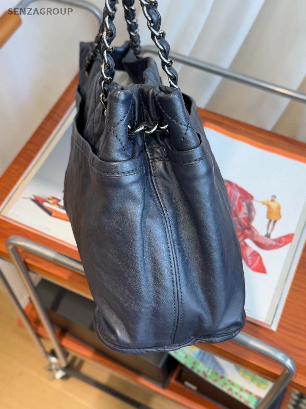 CHANEL CC Logo Tote Chain Shoulder bag Navy Blue Women Classic