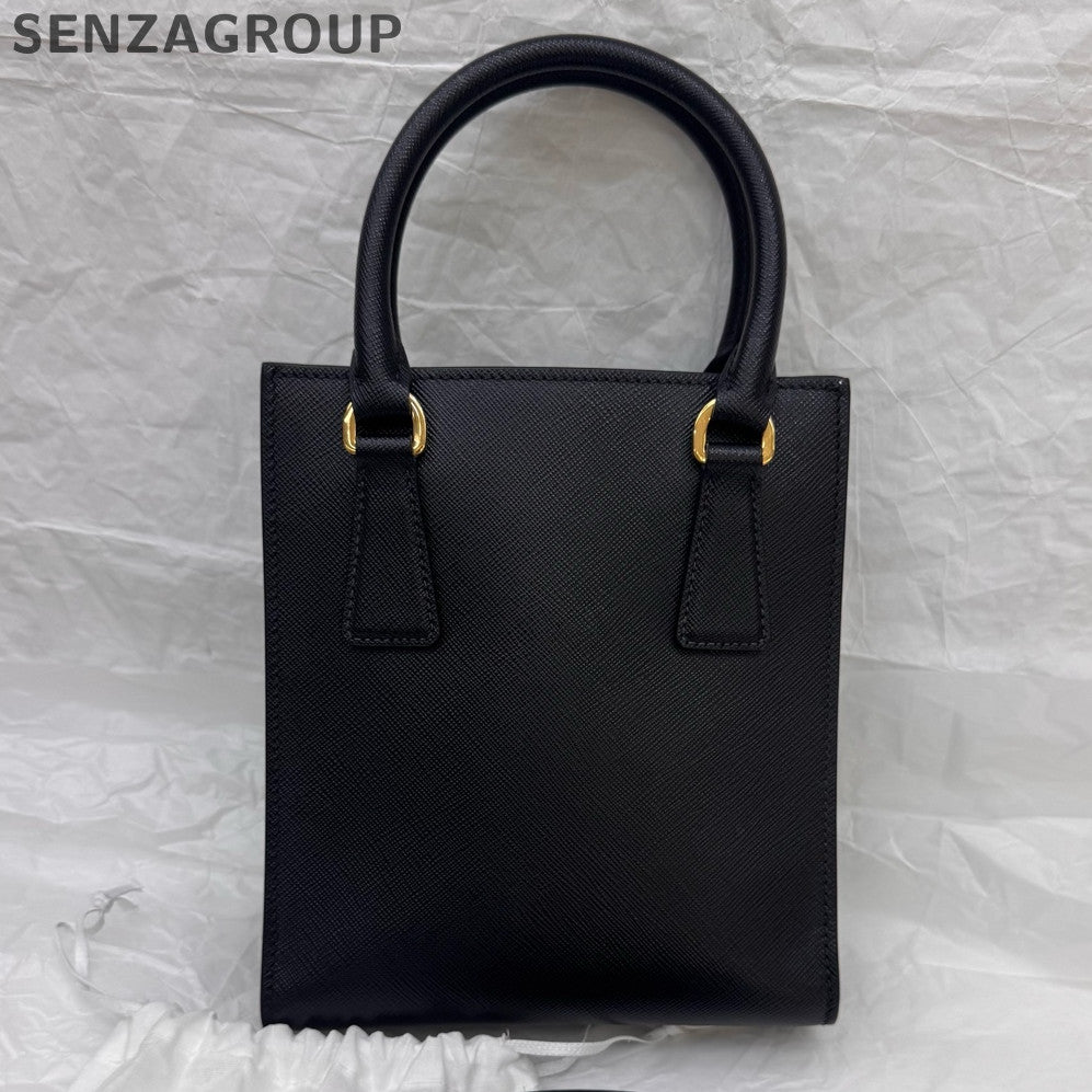 Prada Black Gold Mini Tote Handbag Shoulder Crossbody Bag Classic Women