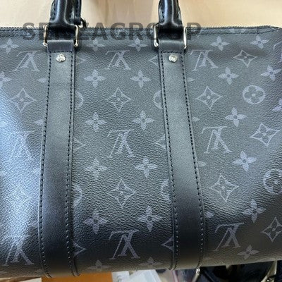 Louis Vuitton Keepall 35 Bandoulière Monogram Black Silver Unisex Travel Bag