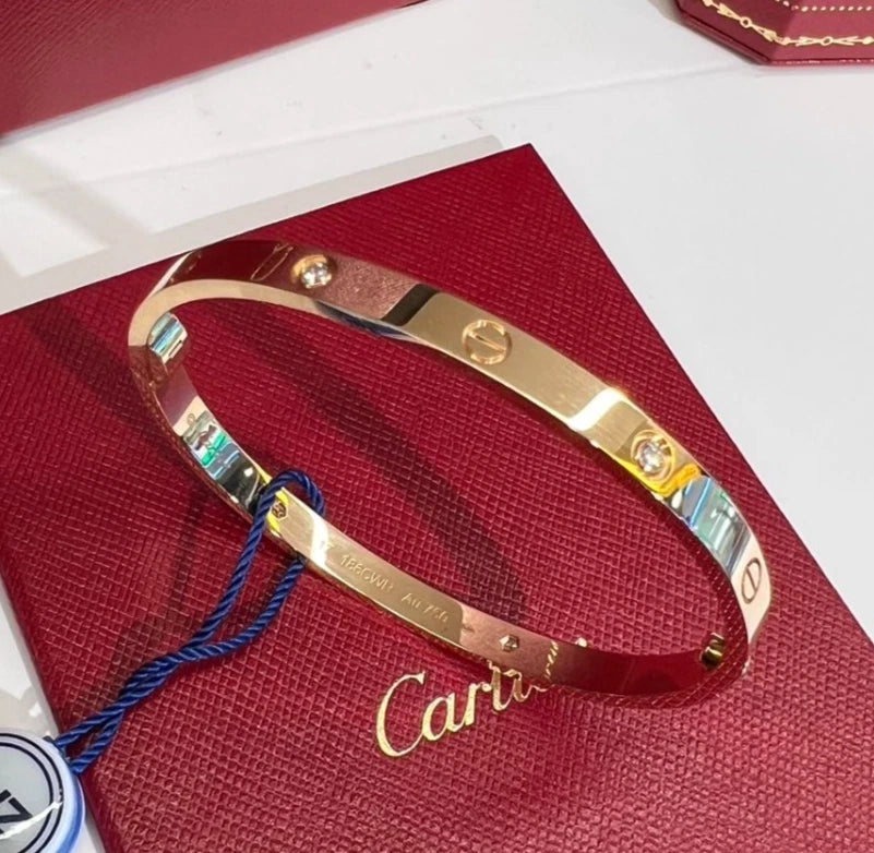 Cartier Love Medium Bangle Bracelet 4 Diamonds 18K Rose Gold Size17