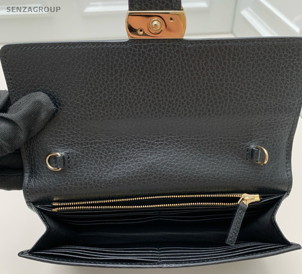 Gucci Calfskin Chain Shoulder Bag Black Gold Women Designer Classic