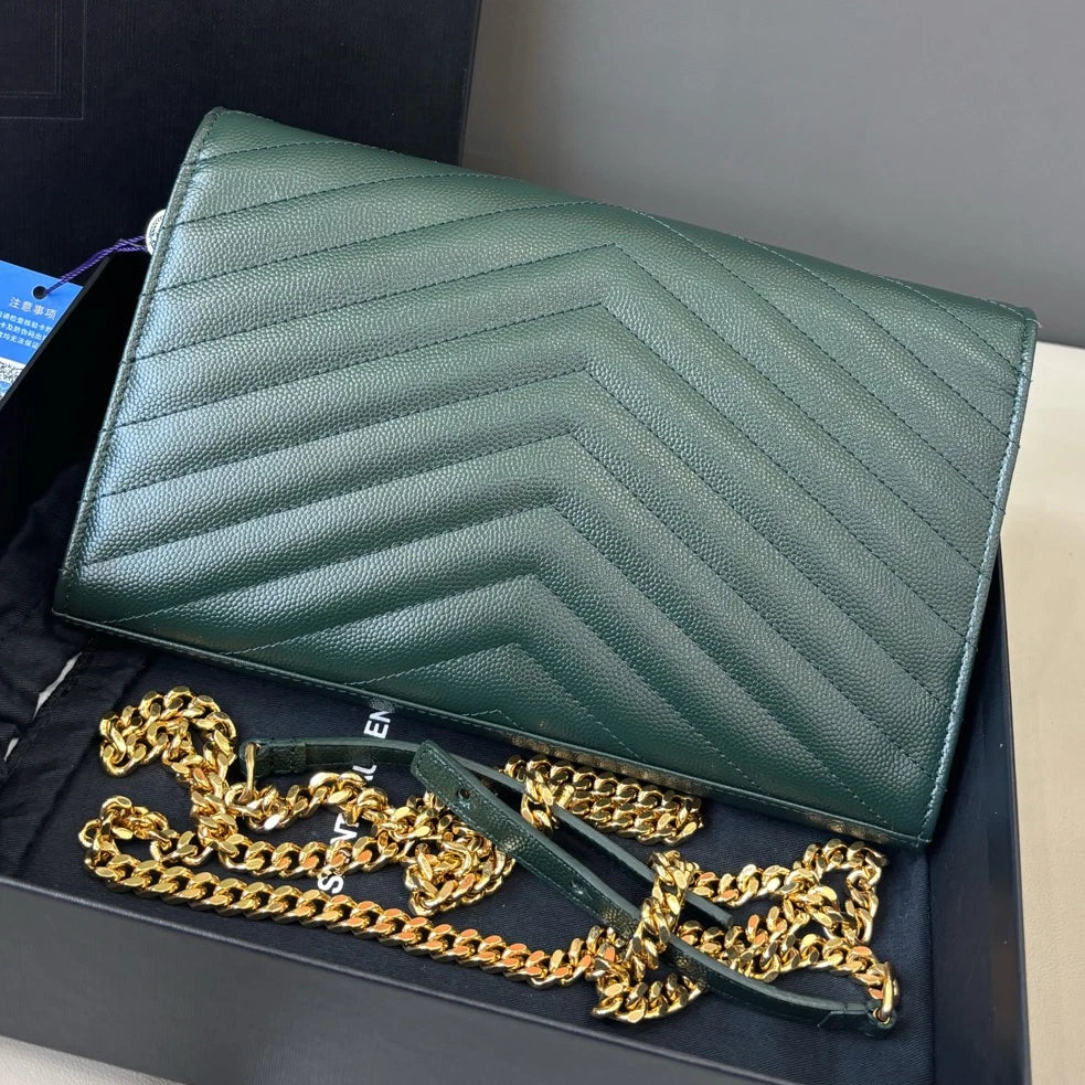 Saint Laurent Kate Chain Shoulder Crossbody Bag Green Gold Hardware Women