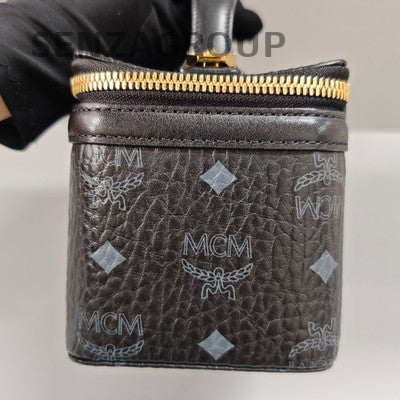 MCM Black Gold Zipper Cosmetic Case Handbag Women's Classic Fashion