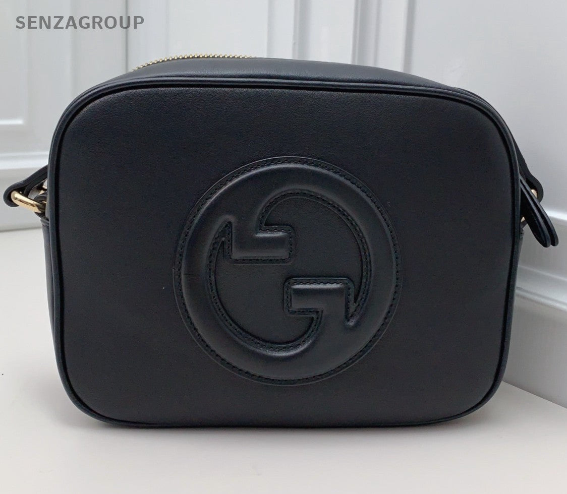 Gucci GG Logo Camera Shoulder Bag Black Gold Women Classic Designer