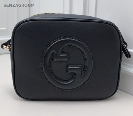 Gucci GG Logo Camera Shoulder Bag Black Gold Women Classic Designer