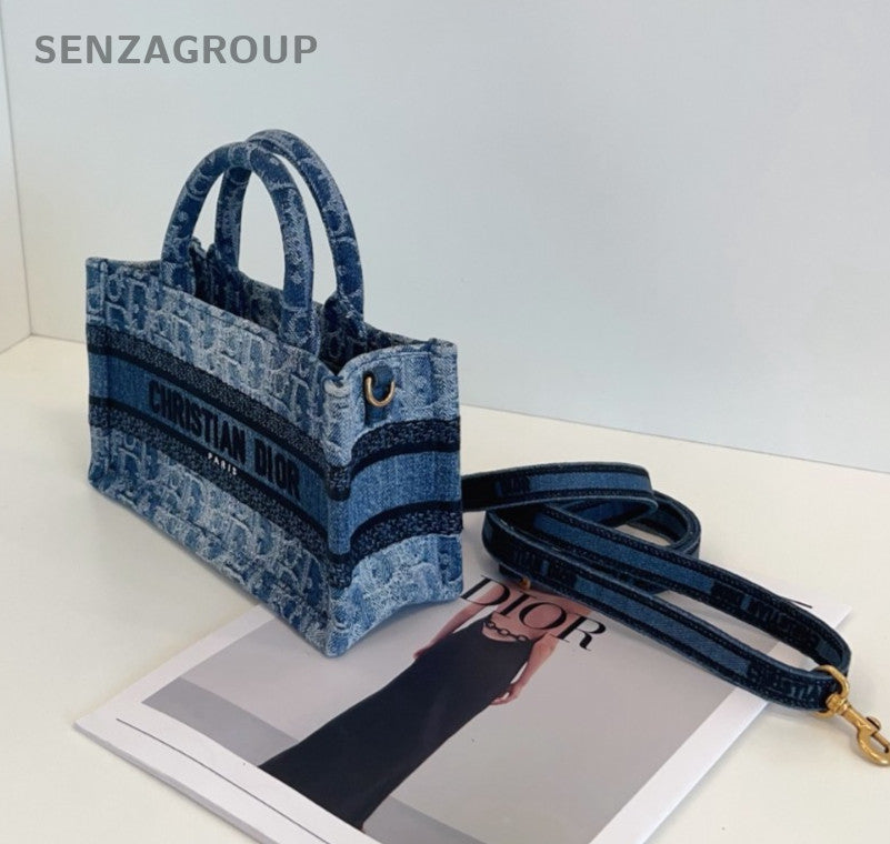 Christian Dior Tote mini Denim Top Handle 2way Shoulder Handbag Blue Women