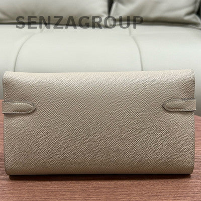 Hermès Kelly Wallet Grey Silver Hardware Women's Classic Fashion