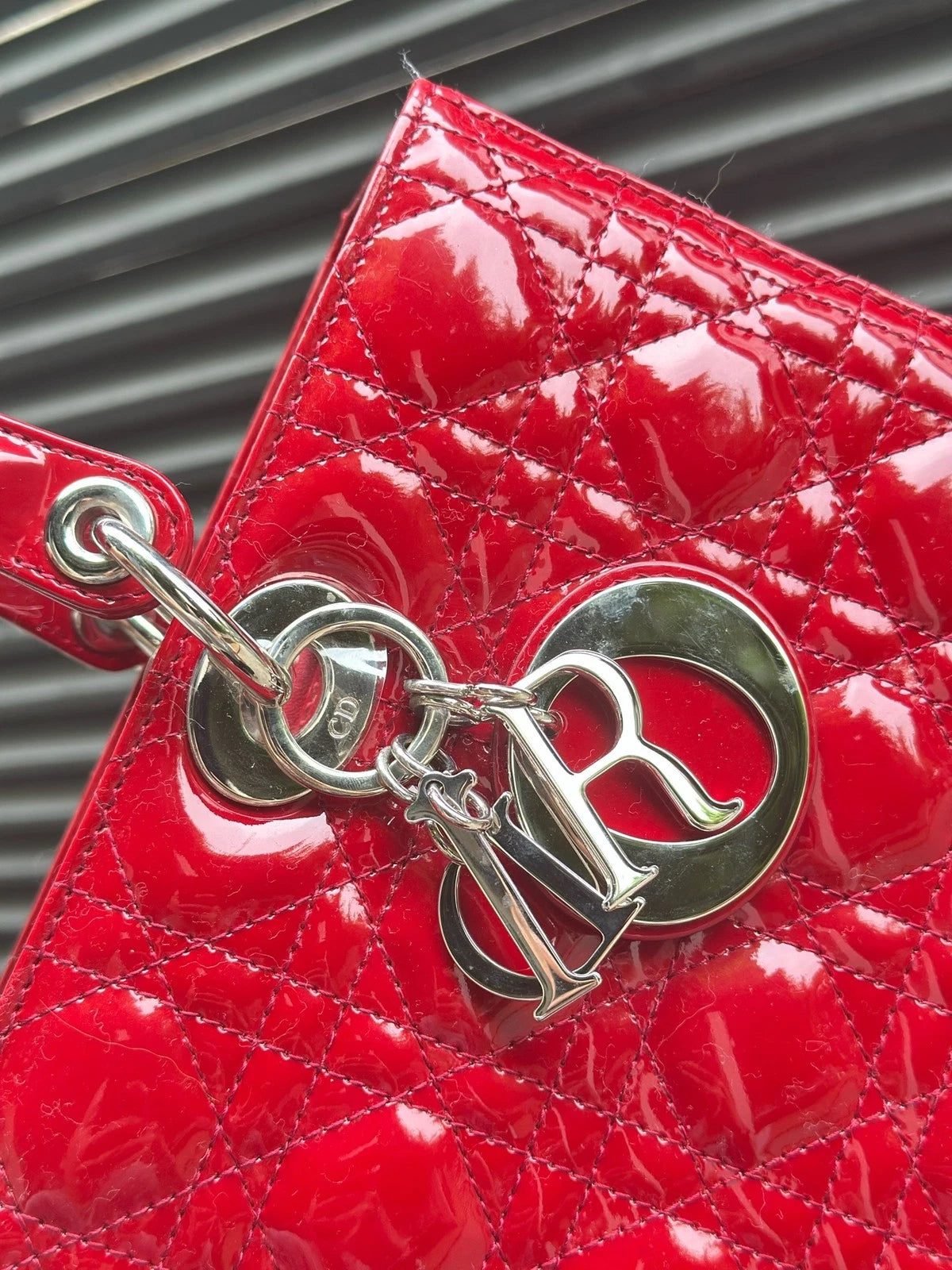 Dior Lady Dior Leather Red Top Handle Excellent