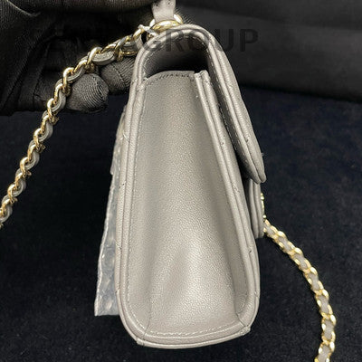 Chanel Lambskin Grey Quilted Chain Shoulder Bag - Gold Hardware