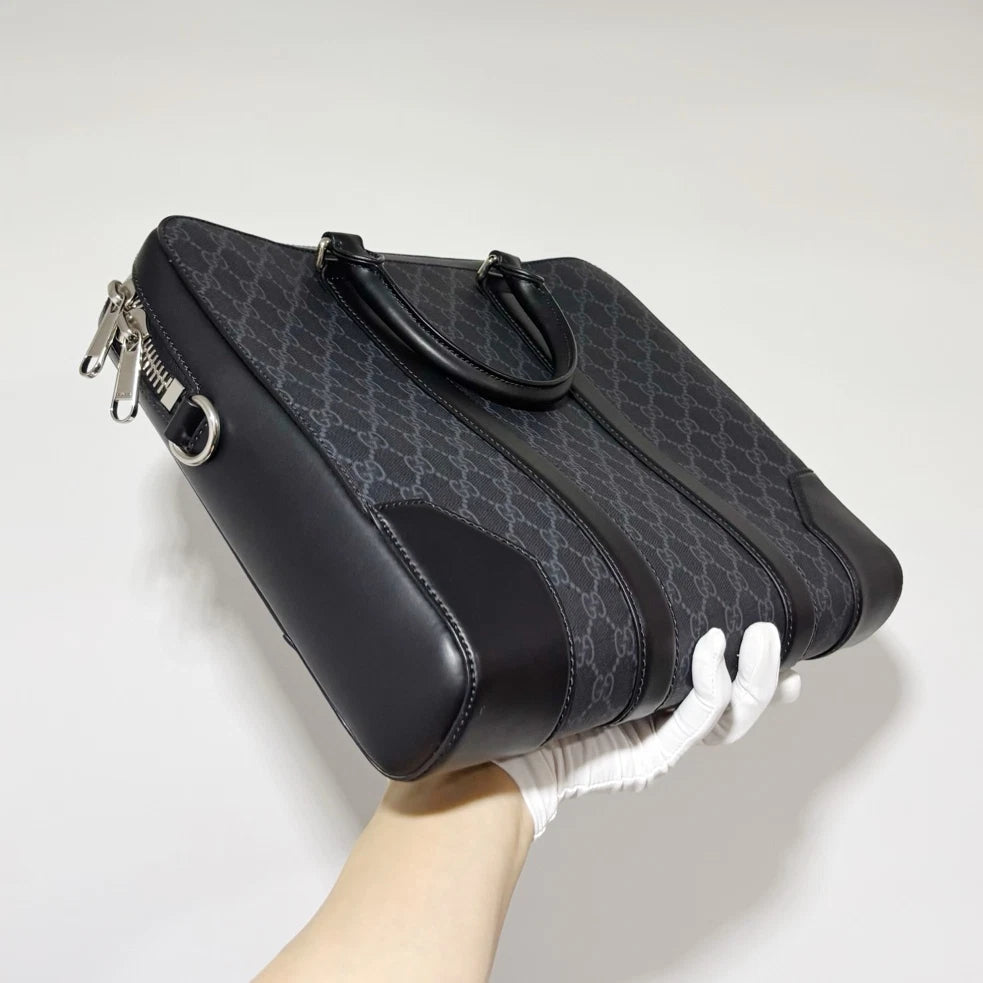 New Gucci GG Supreme Black Canvas Briefcase Laptop Bag No Strap