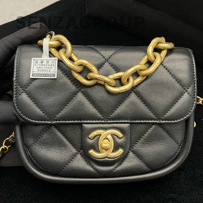 Chanel Black Lambskin Mini Saddle Messenger Crossbody Bag Gold Hardware