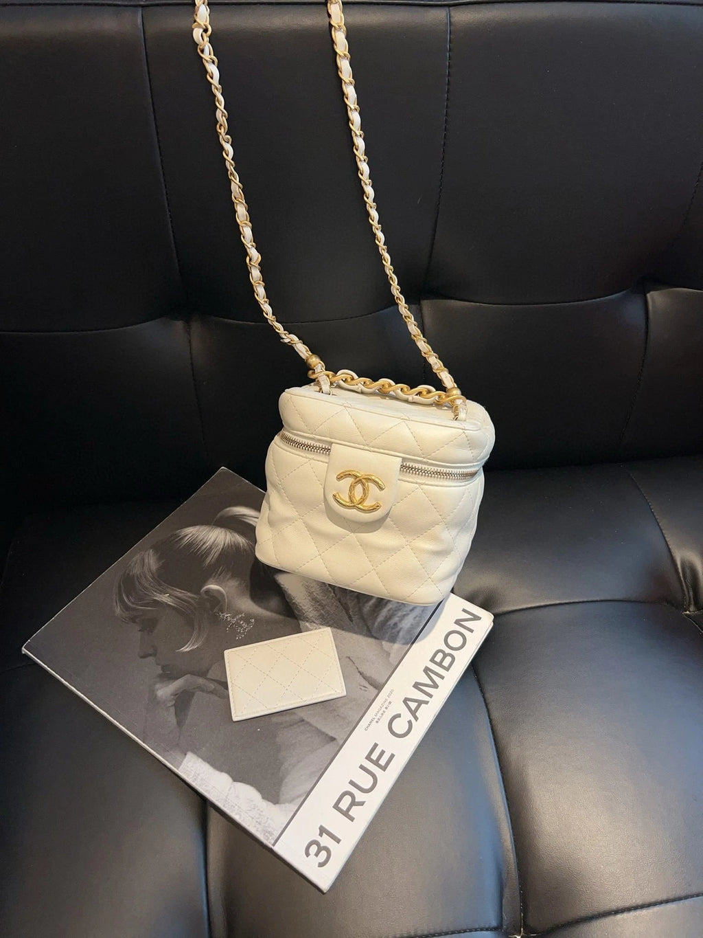 CHANEL White Top Handle Box Bag Crossbody For Women