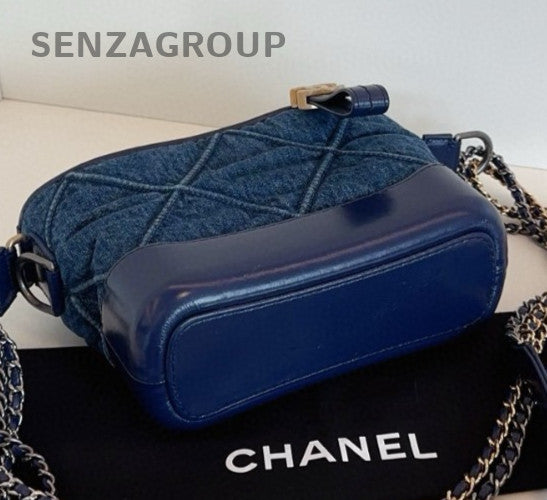 Chanel Gabrielle Denim PM Chain Shoulder Bag Crossbody Blue Gold Women Classic
