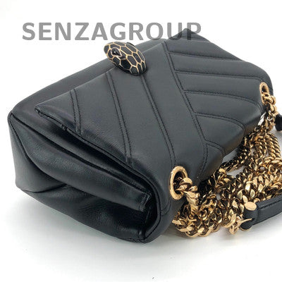 Bvlgari Serpenti Cabochon Chain Shoulder Bag Black Gold Classic Women