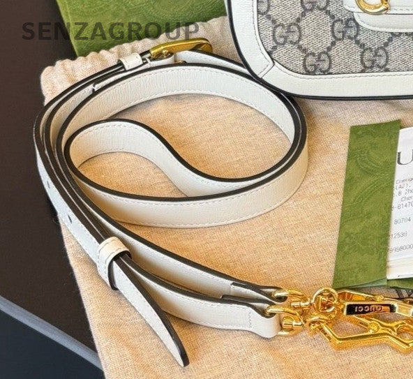 Gucci Saddle Mini Shoulder Bag Crossbody White Gold Women Classic Designer