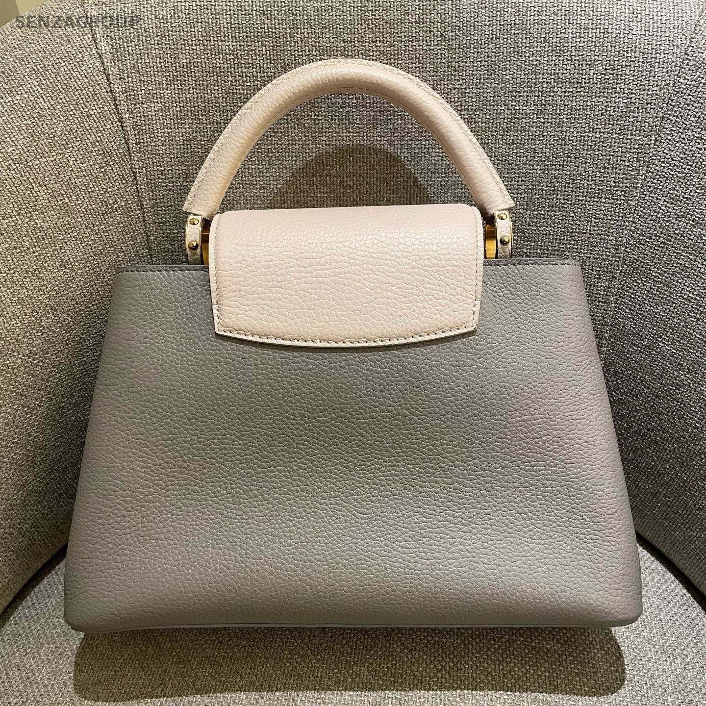 Louis Vuitton Capucines MM Top Handle Bag Crossbody Gray Gold Women Classic