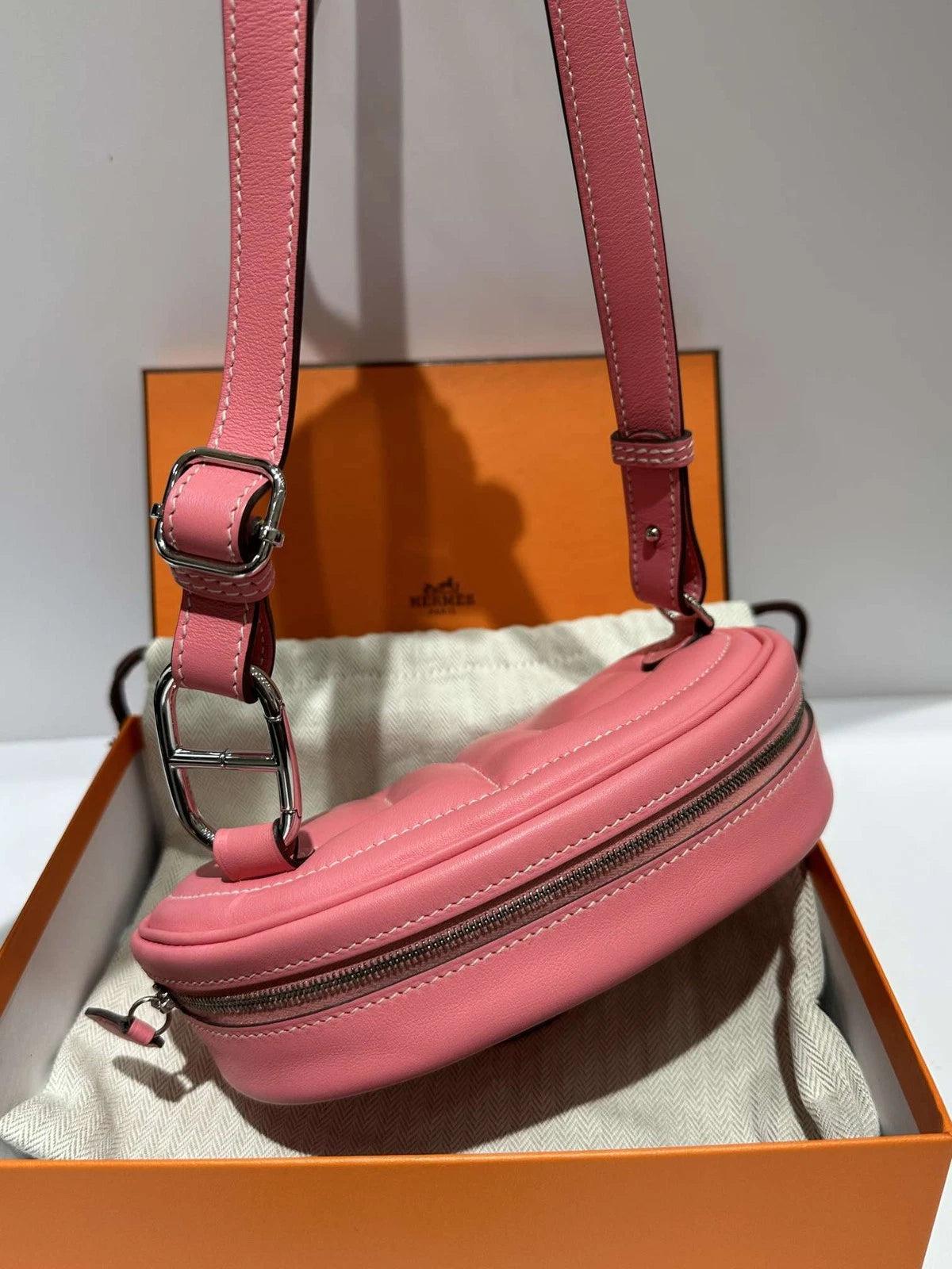 Hermes In The Loop Pink Leather Waist Bag For Women