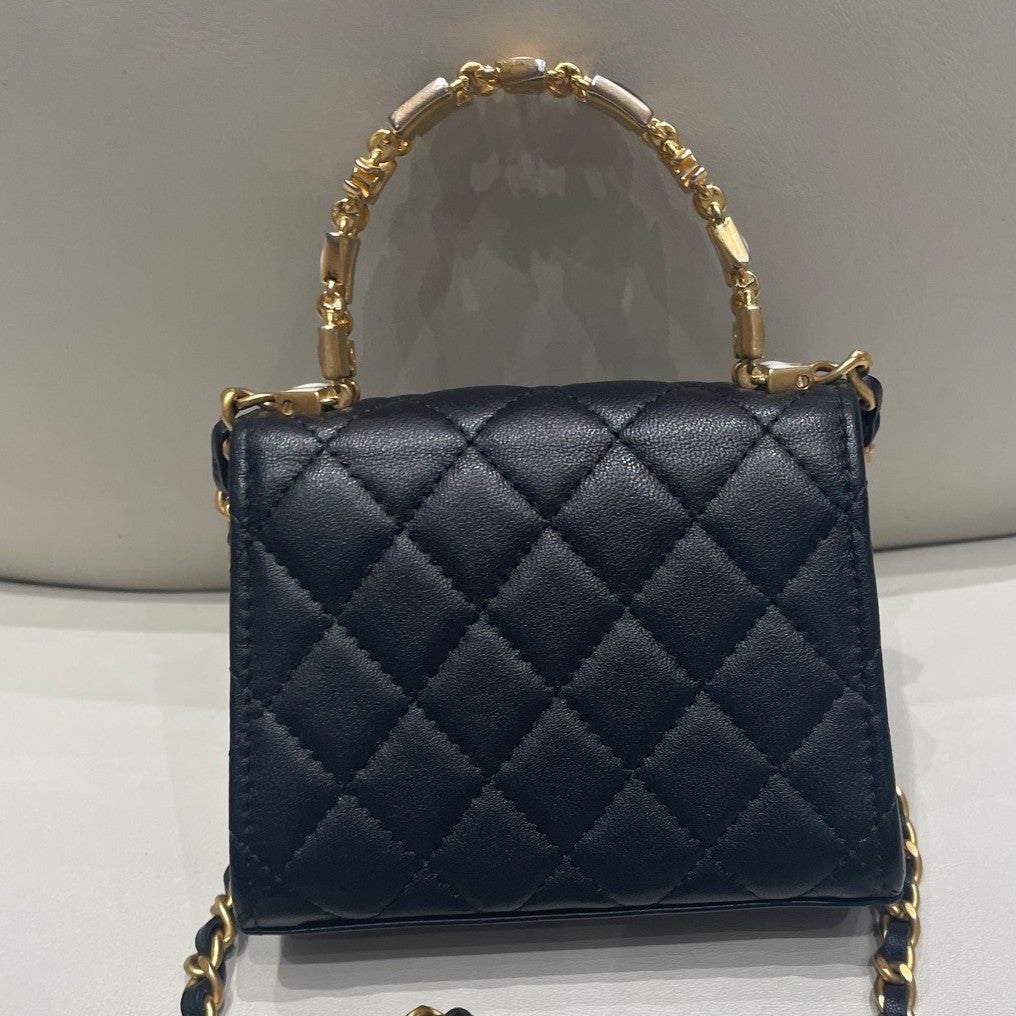 Chanel Coco Mini Black Gold Quilted Chain Shoulder Bag - Women's Fashion