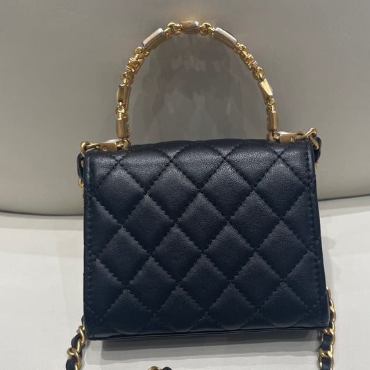 Chanel Coco Mini Black Gold Quilted Chain Shoulder Bag - Women's Fashion