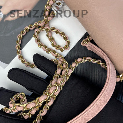 Chanel Quilted Chain Shoulder Crossbody Bag Pink Gold Classic Fashion