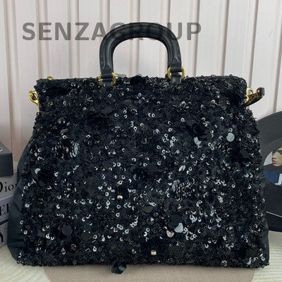 Prada Black Sequin Pearl Shoulder Bag with Gold Clasp - Women's Fashion