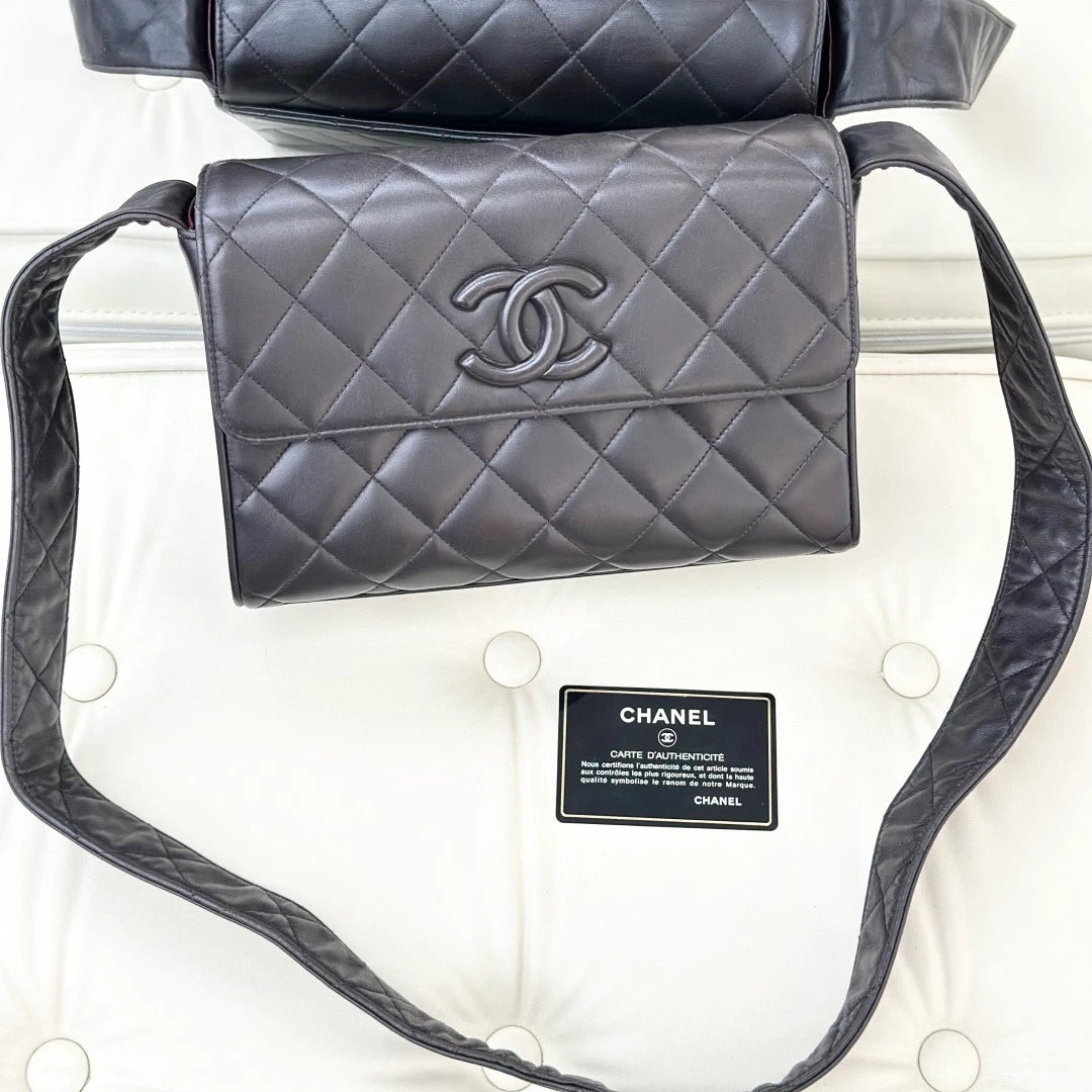 Chanel So Black Lambskin Diamond Shoulder Crossbody Bag Black Women S