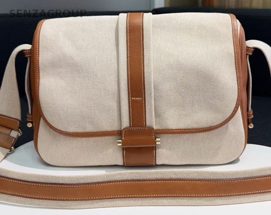 Hermes Bourlingue Canvas Shoulder Bag Crossbody Gold Brown Women Classic