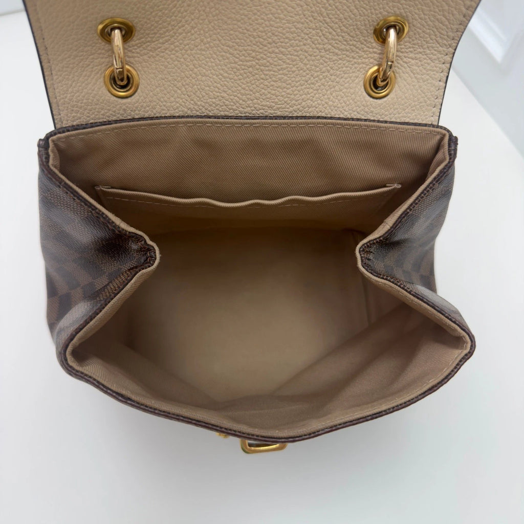 Louis Vuitton Clapton Damier Ebene Backpack Beige Brown Gold Women Classic
