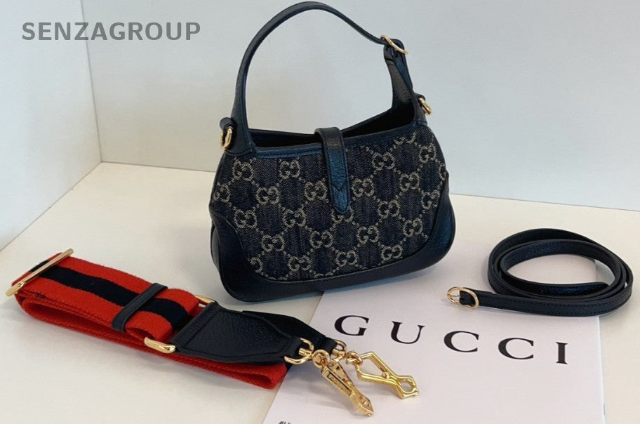 Gucci Jackie 1961  Denim Mini Shoulder Crossbody Bag Black Women