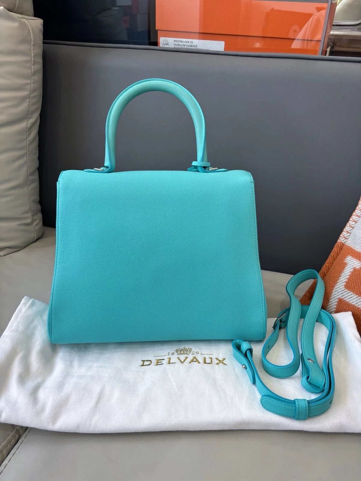 Delvaux Brilliant Medium Top Handle Bag Shoulder Bag Tiffany Blue